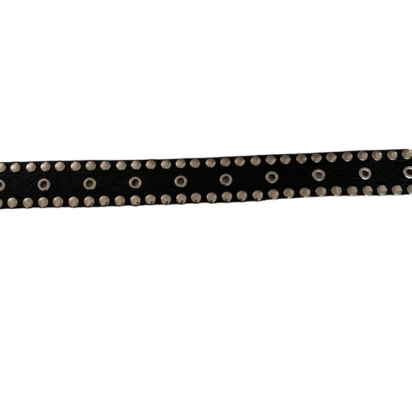 Black and Silver Metal Studded Genuine Leather Streetwear Belt Made in Canada - Picture 4 of 13